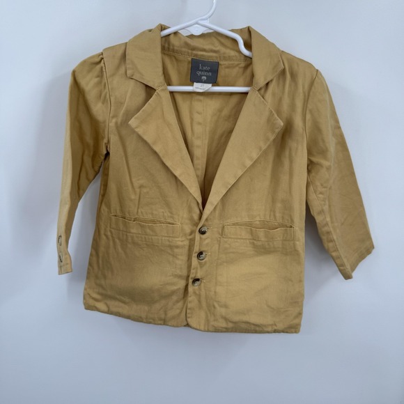 kate quinn Other - Kate Quinn Blazer Youth 2T‎ Tan Organic Cotton Button Front Toddler Jacket
